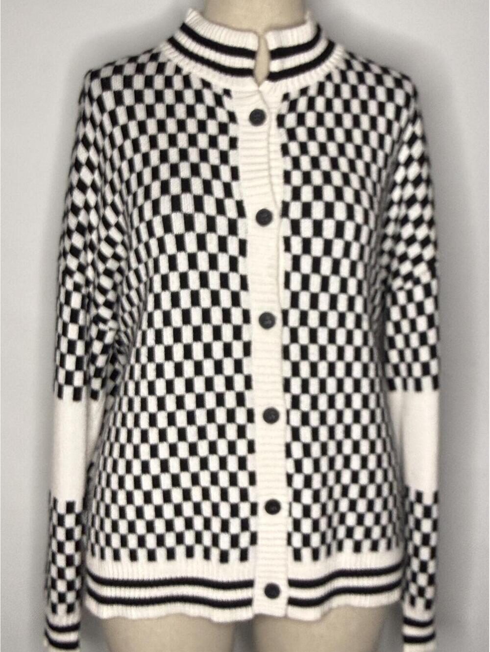 Dressed in Lala Get What I Want Grandpa Check Cardigan in Black And White - L/XL - Picture 2 of 5